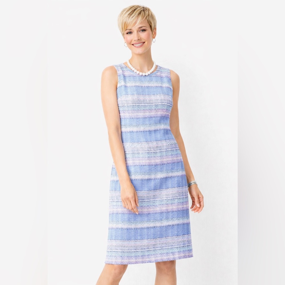 Talbots NWT Dress Sz 10 Blue Stripe Sleeveless A-Line Knee Length Classic Chic - Picture 4 of 11